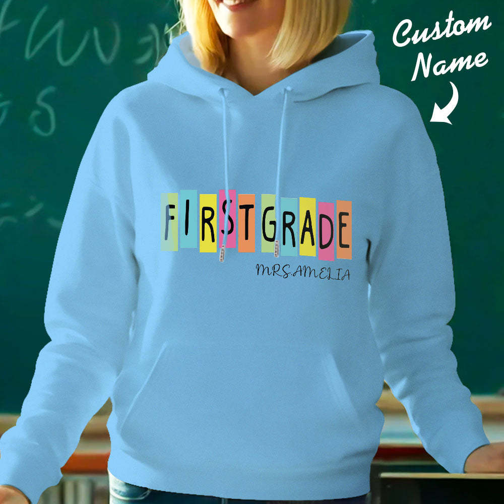 Personalized First Grade Hooded Sweatshirt Teacher Custom Name Hooded Sweatshirt Back to School Gifts - MyFaceBoxer