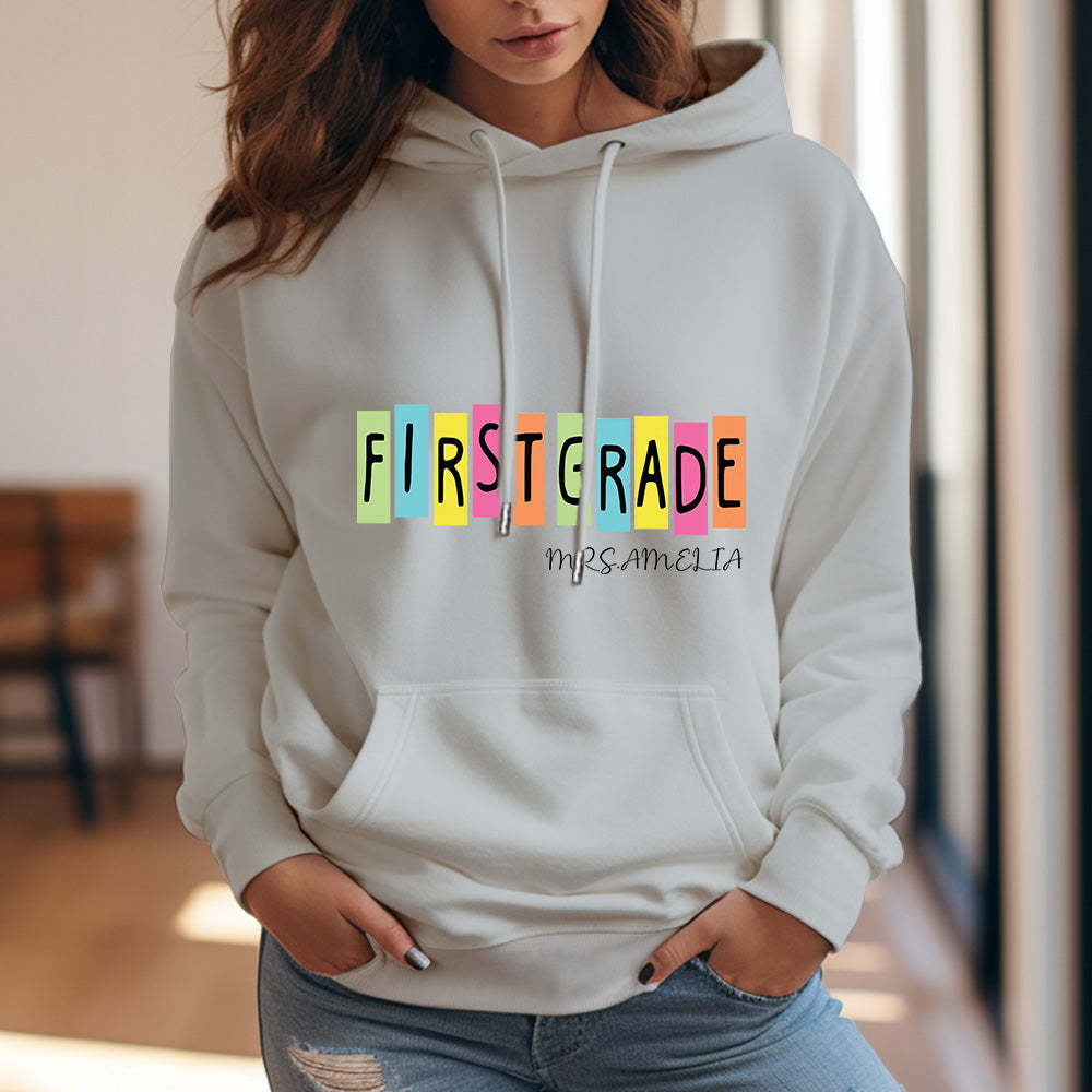 Personalized First Grade Hooded Sweatshirt Teacher Custom Name Hooded Sweatshirt Back to School Gifts - MyFaceBoxer
