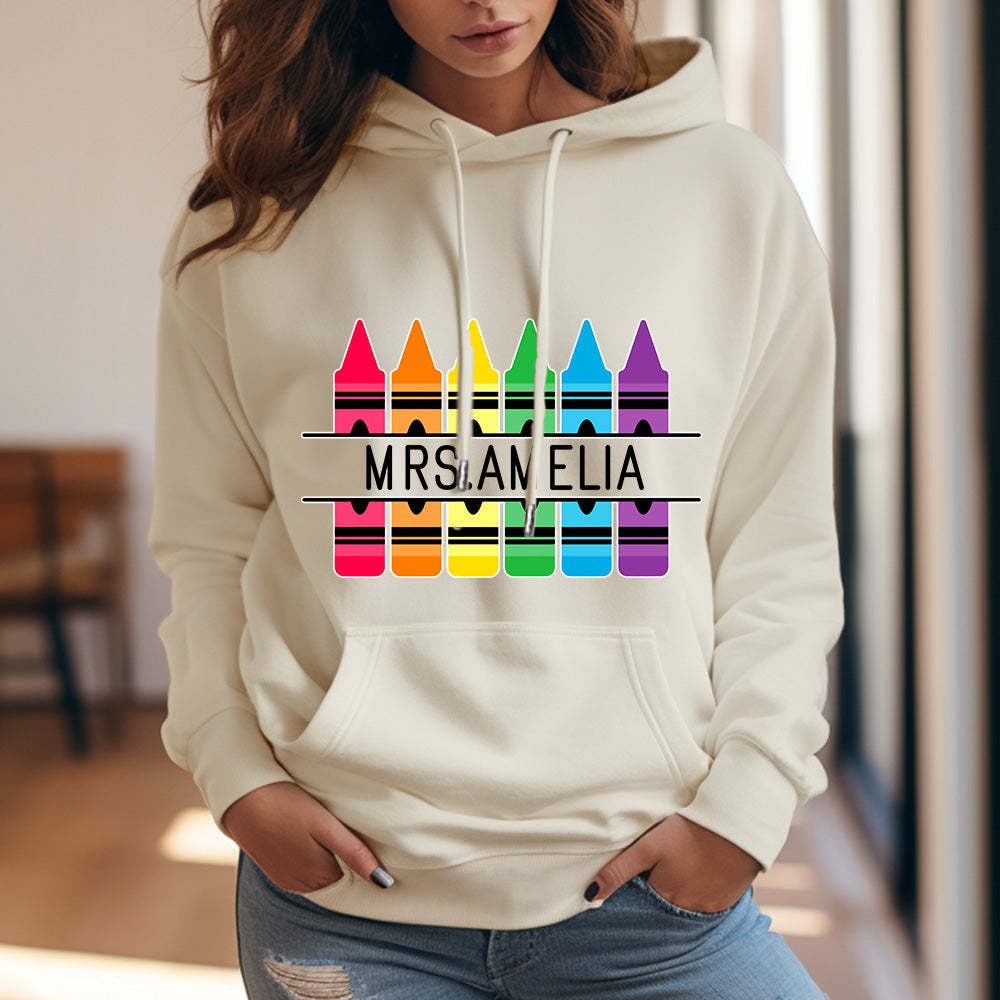 Personalized Crayon Hooded Sweatshirt Teacher Custom Name Hooded Sweatshirt Back to School Gifts - MyFaceBoxer