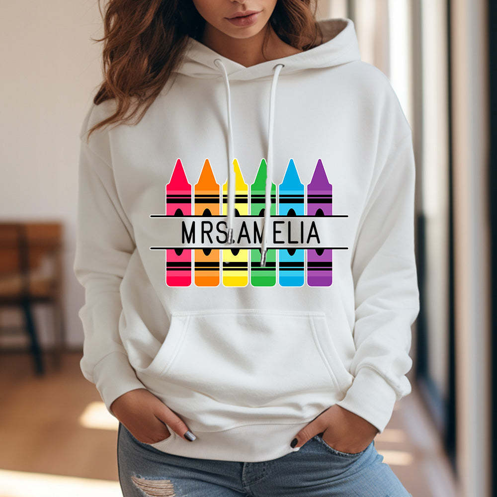 Personalized Crayon Hooded Sweatshirt Teacher Custom Name Hooded Sweatshirt Back to School Gifts - MyFaceBoxer