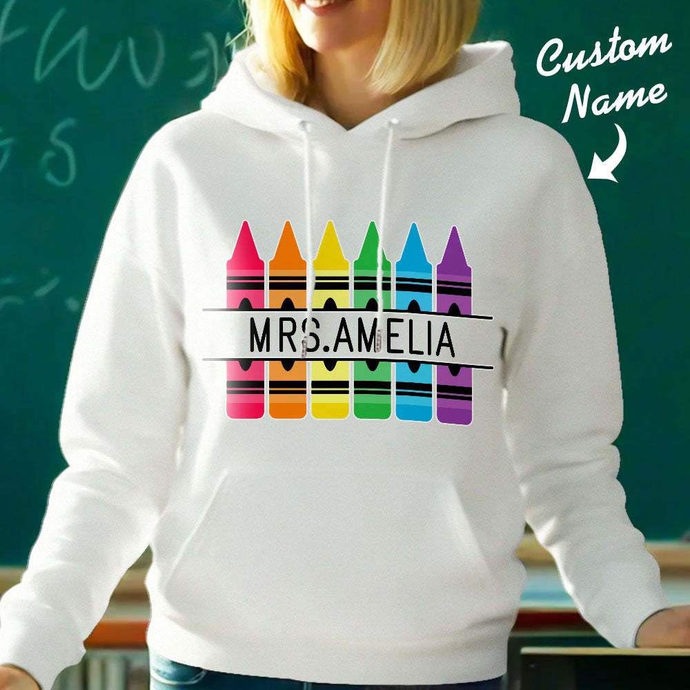 Personalized Crayon Hooded Sweatshirt Teacher Custom Name Hooded Sweatshirt Back to School Gifts - MyFaceBoxer