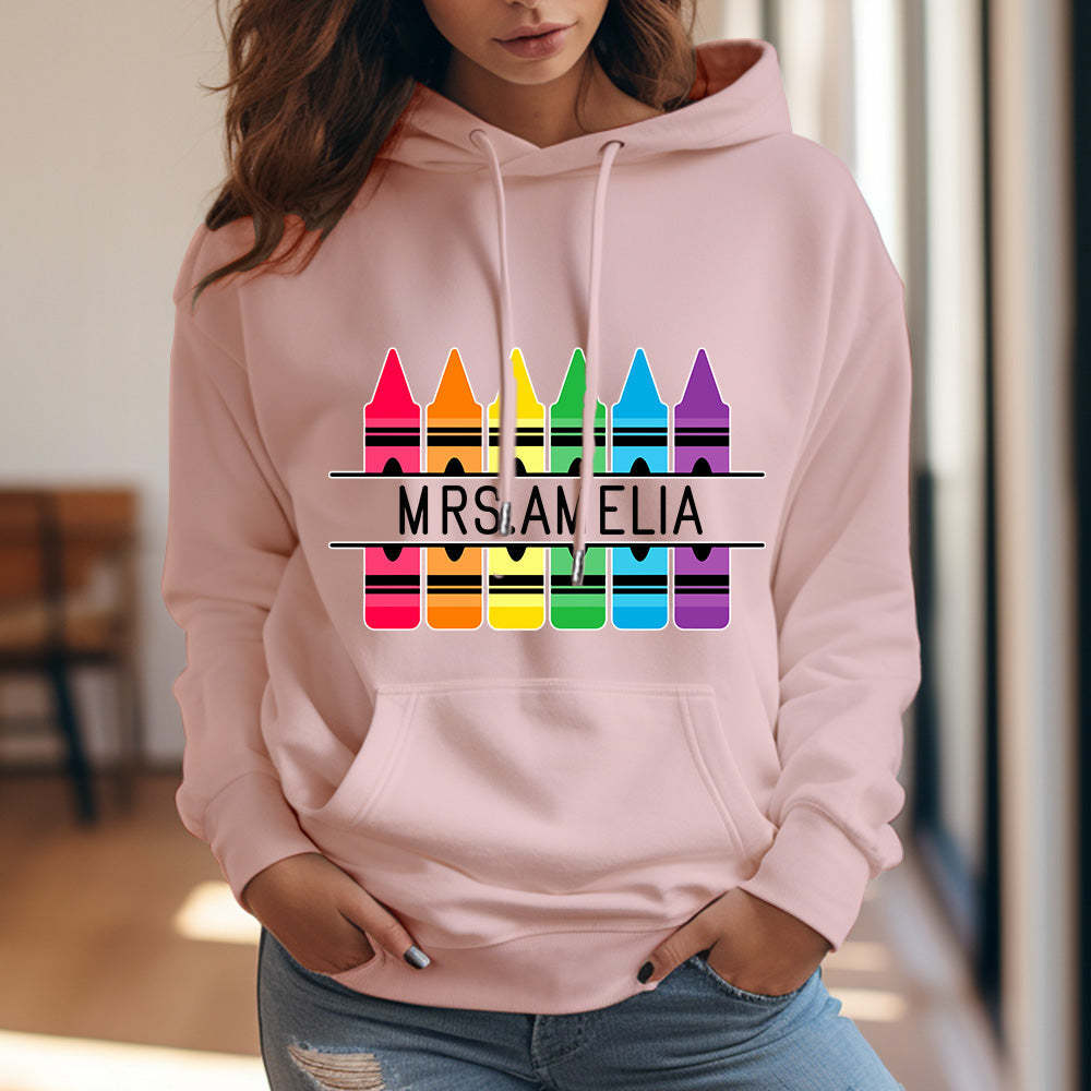 Personalized Crayon Hooded Sweatshirt Teacher Custom Name Hooded Sweatshirt Back to School Gifts - MyFaceBoxer