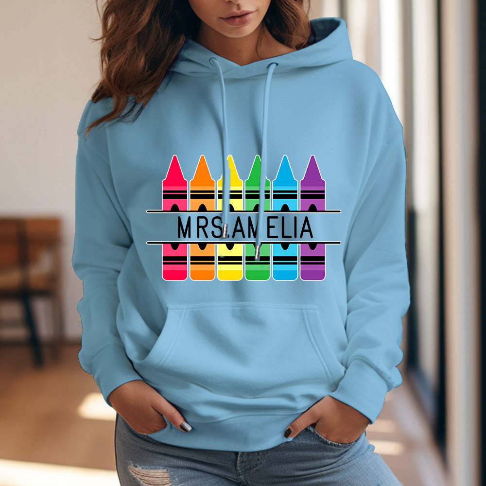 Personalized Crayon Hooded Sweatshirt Teacher Custom Name Hooded Sweatshirt Back to School Gifts - MyFaceBoxer