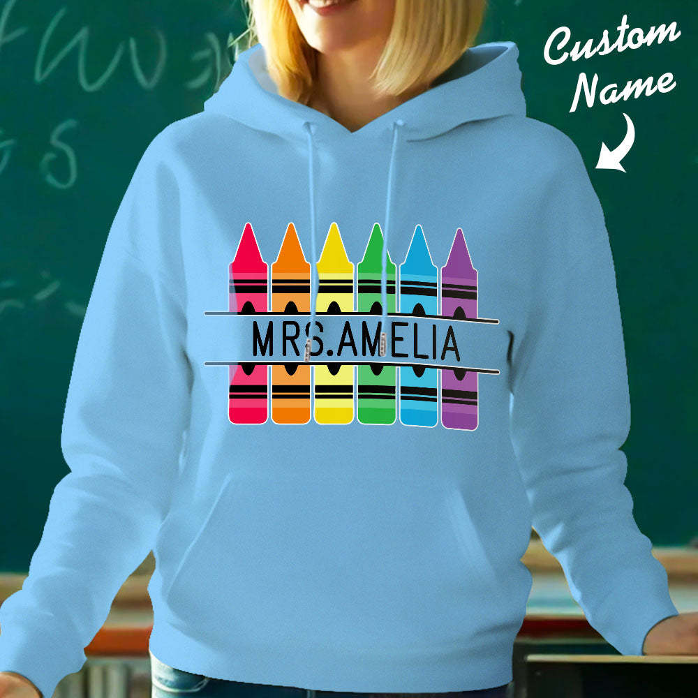 Personalized Crayon Hooded Sweatshirt Teacher Custom Name Hooded Sweatshirt Back to School Gifts - MyFaceBoxer