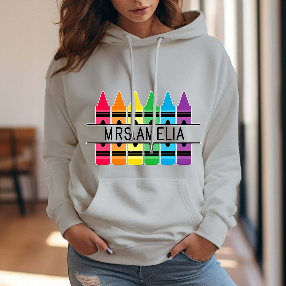 Personalized Crayon Hooded Sweatshirt Teacher Custom Name Hooded Sweatshirt Back to School Gifts - MyFaceBoxer