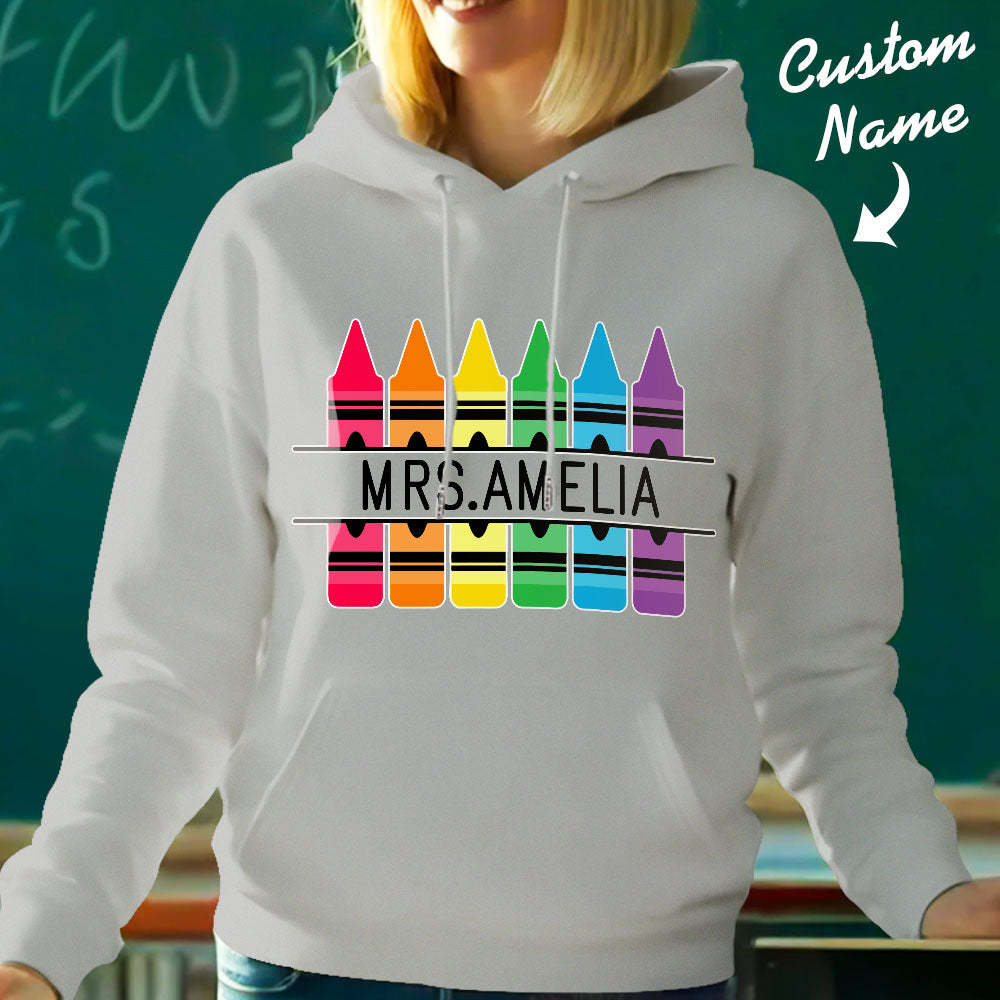 Personalized Crayon Hooded Sweatshirt Teacher Custom Name Hooded Sweatshirt Back to School Gifts - MyFaceBoxer