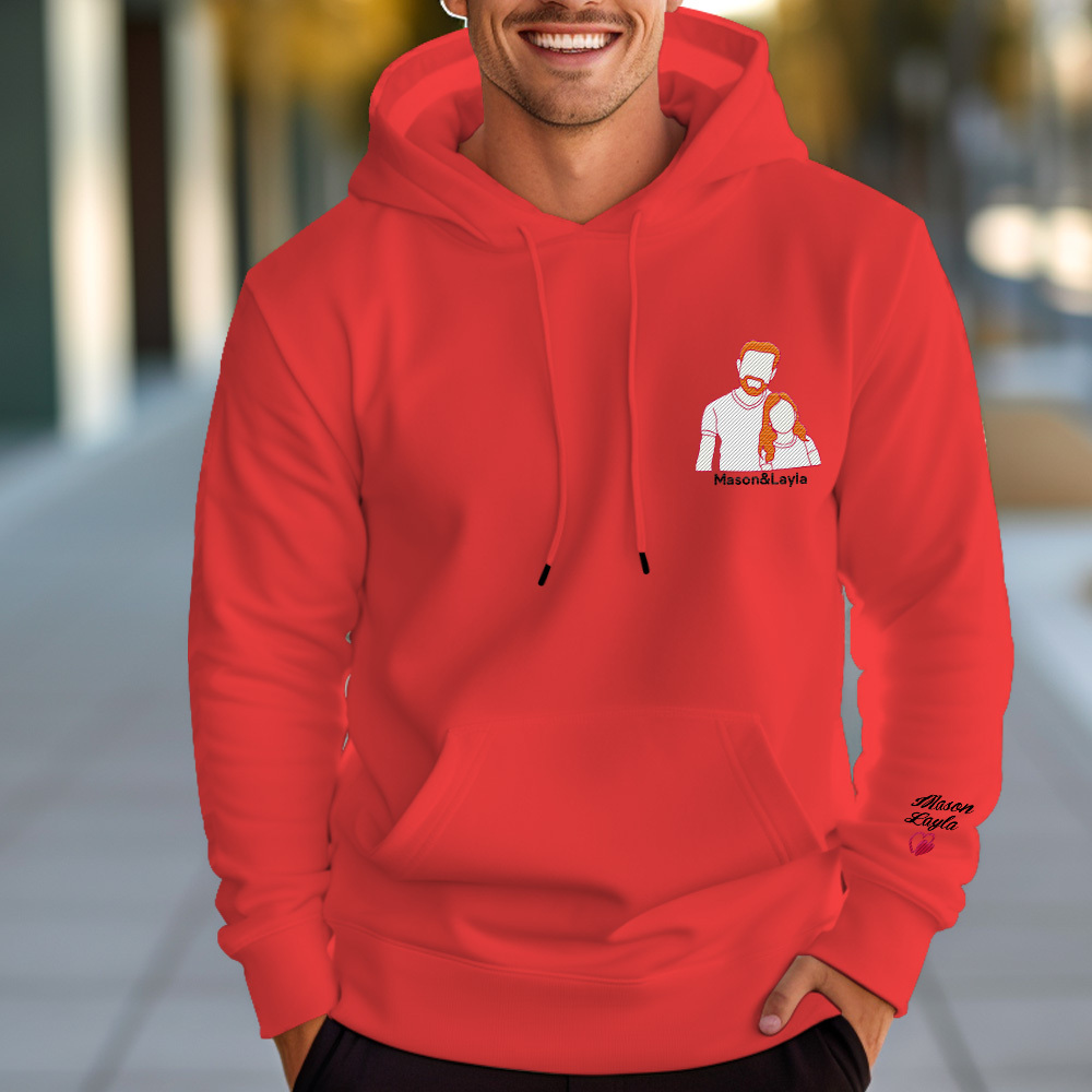 Personalized Photo Embroidered Hoodie With Childs Name on Sleeve Father's Day Gift