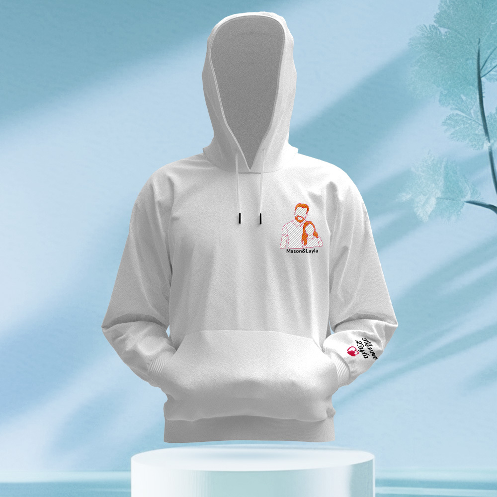 Personalized Photo Embroidered Hoodie With Childs Name on Sleeve Father's Day Gift