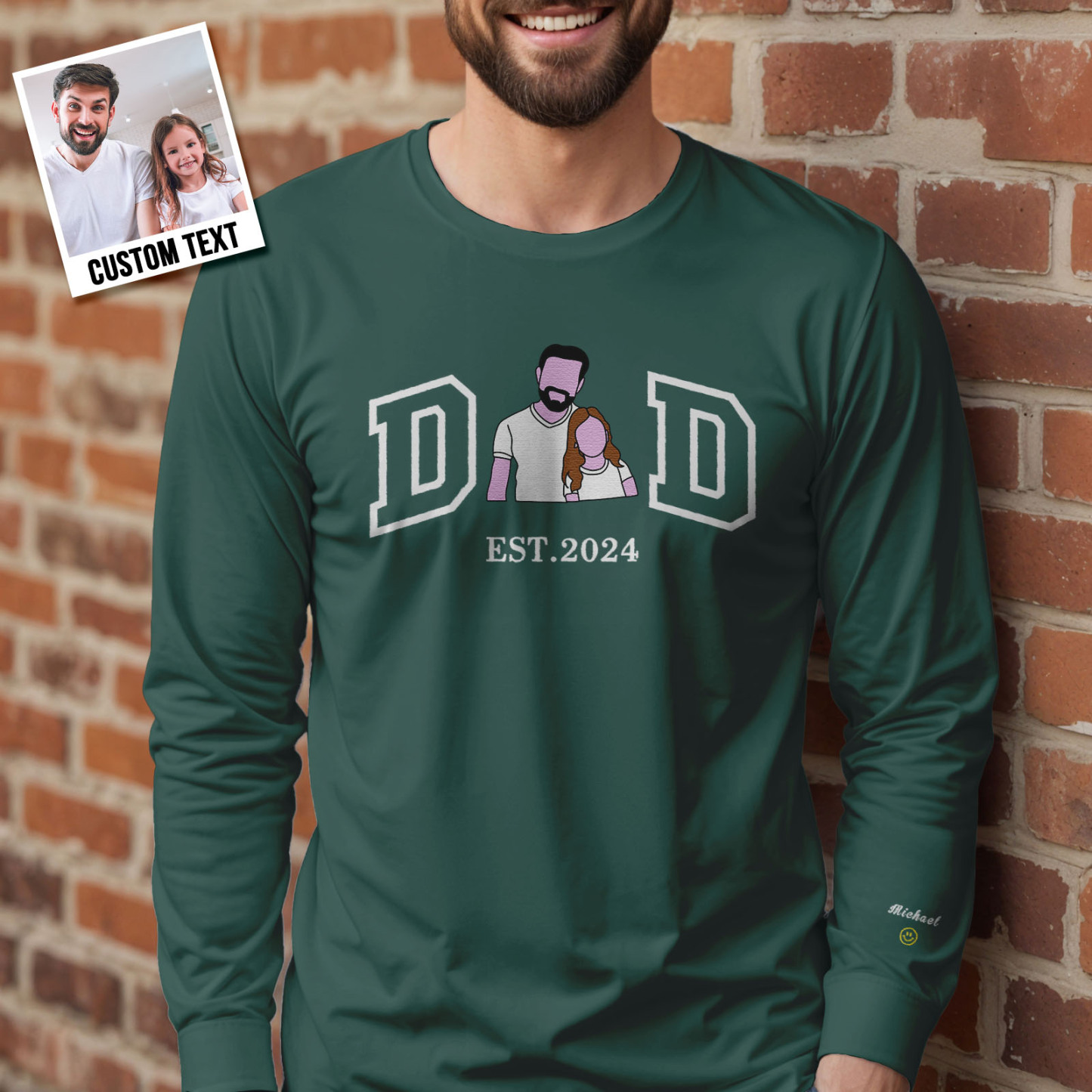 Custom Embroidered Portrait Sweatshirt for Dad Father's Day Gift