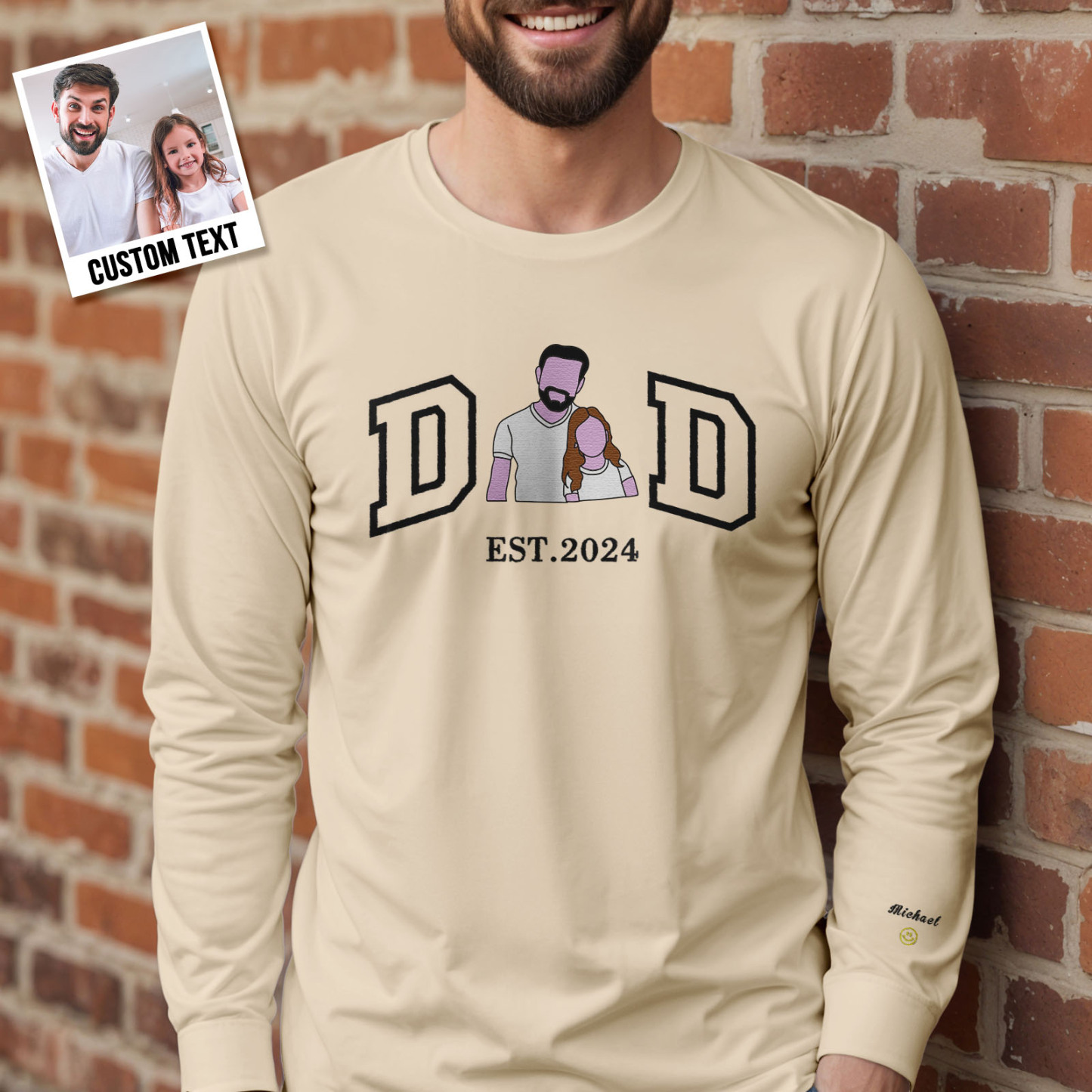Custom Embroidered Portrait Sweatshirt for Dad Father's Day Gift