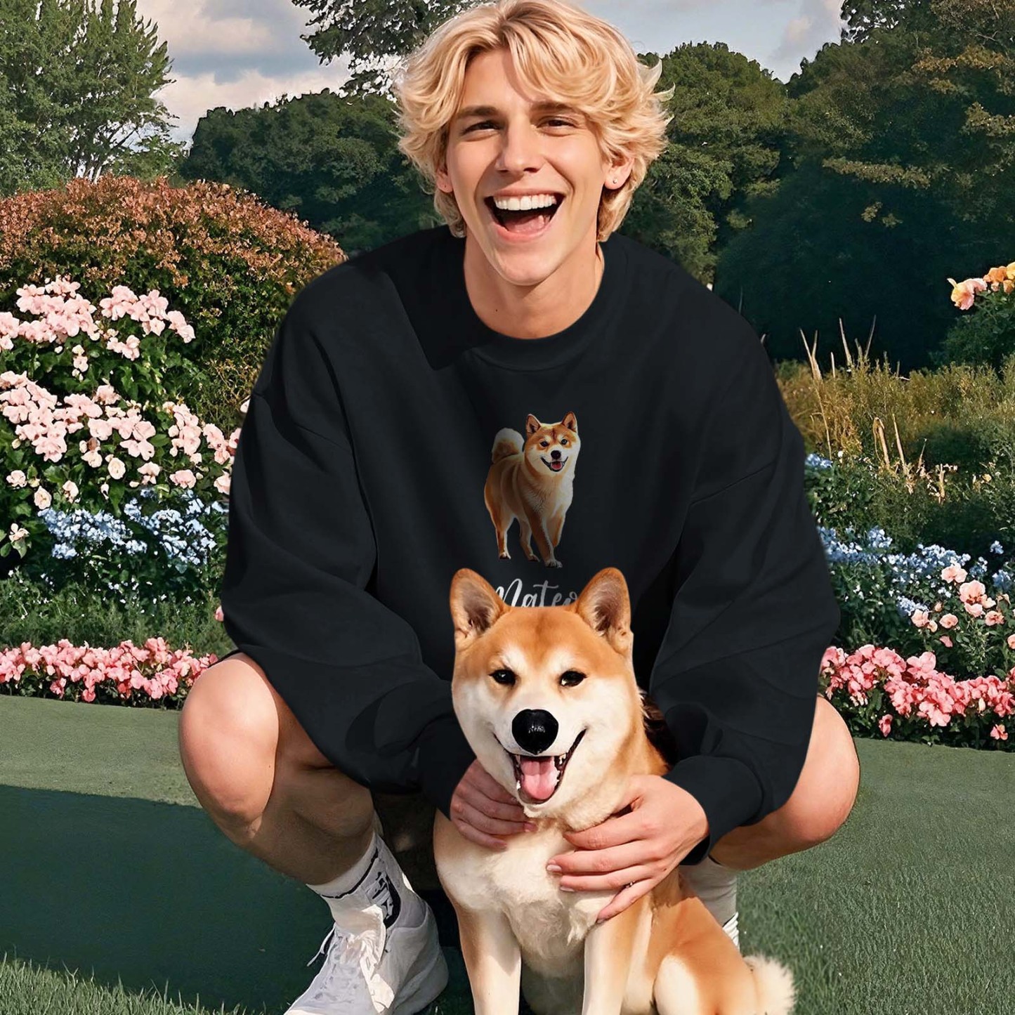 Custom Pet Photo Round Neck Unisex Sweatshirt Personalized Crewneck Sweatshirts for Pet Lover