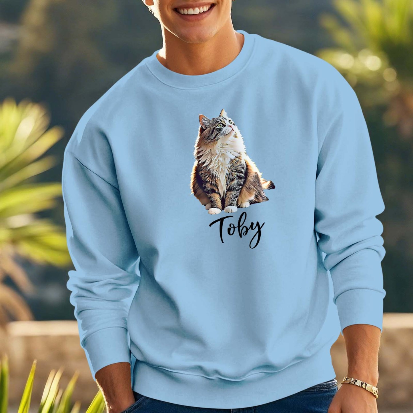 Custom Pet Photo Round Neck Unisex Sweatshirt Personalized Crewneck Sweatshirts for Pet Lover