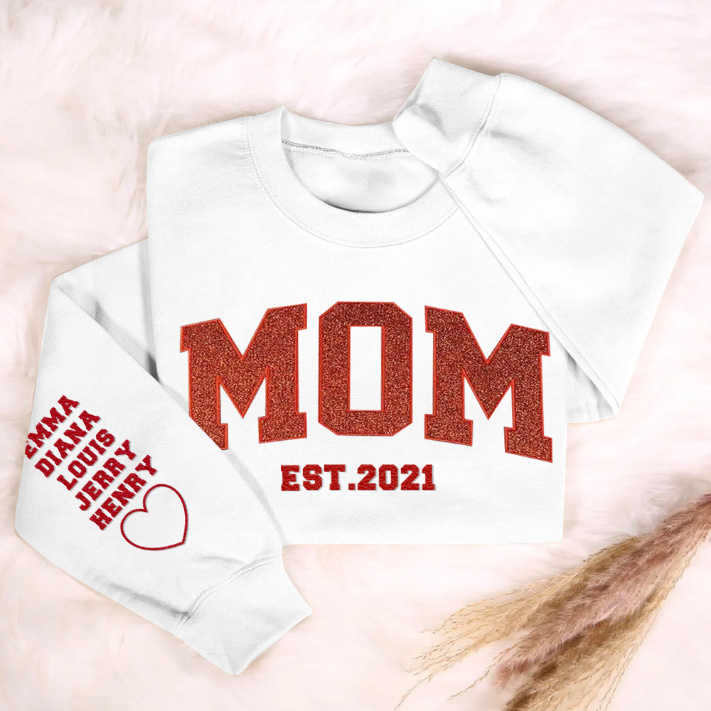 Custom Embroidered Glitter Vinyl MAMA Sweatshirt Hoodie Gift For Mom & Grandma - MyFaceBoxer