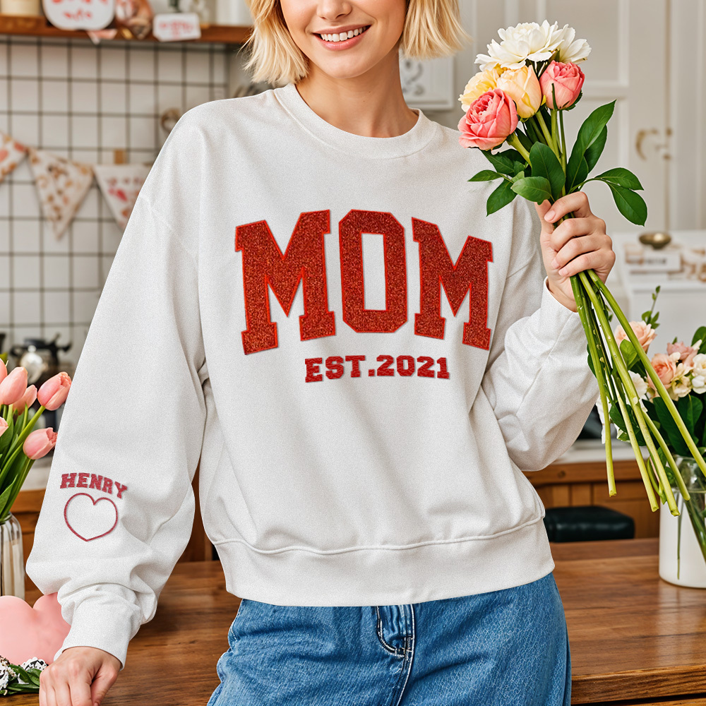 Custom Embroidered Glitter Vinyl MAMA Sweatshirt Hoodie Gift For Mom & Grandma - MyFaceBoxer