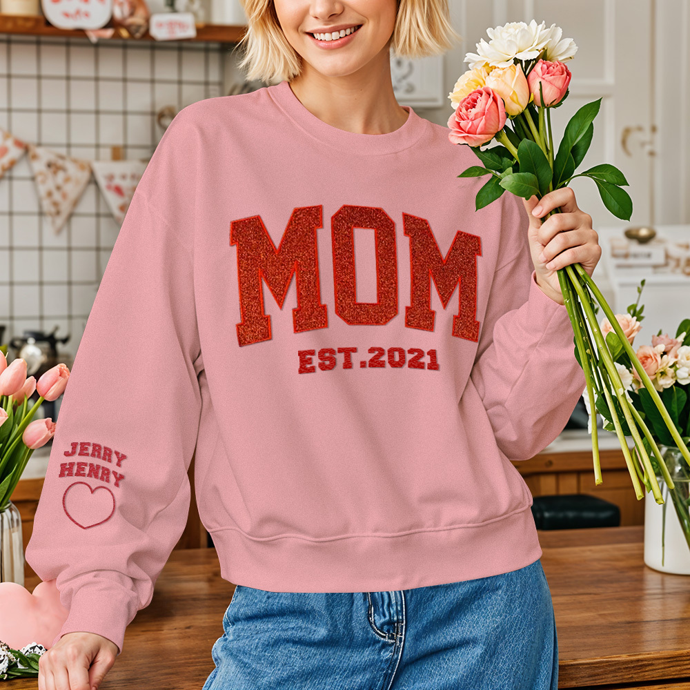 Custom Embroidered Glitter Vinyl MAMA Sweatshirt Hoodie Gift For Mom & Grandma - MyFaceBoxer