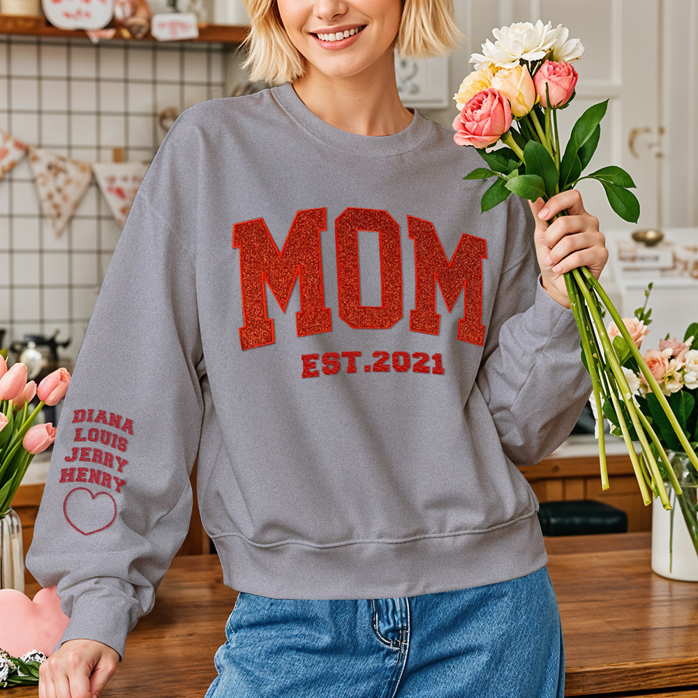 Custom Embroidered Glitter Vinyl MAMA Sweatshirt Hoodie Gift For Mom & Grandma - MyFaceBoxer