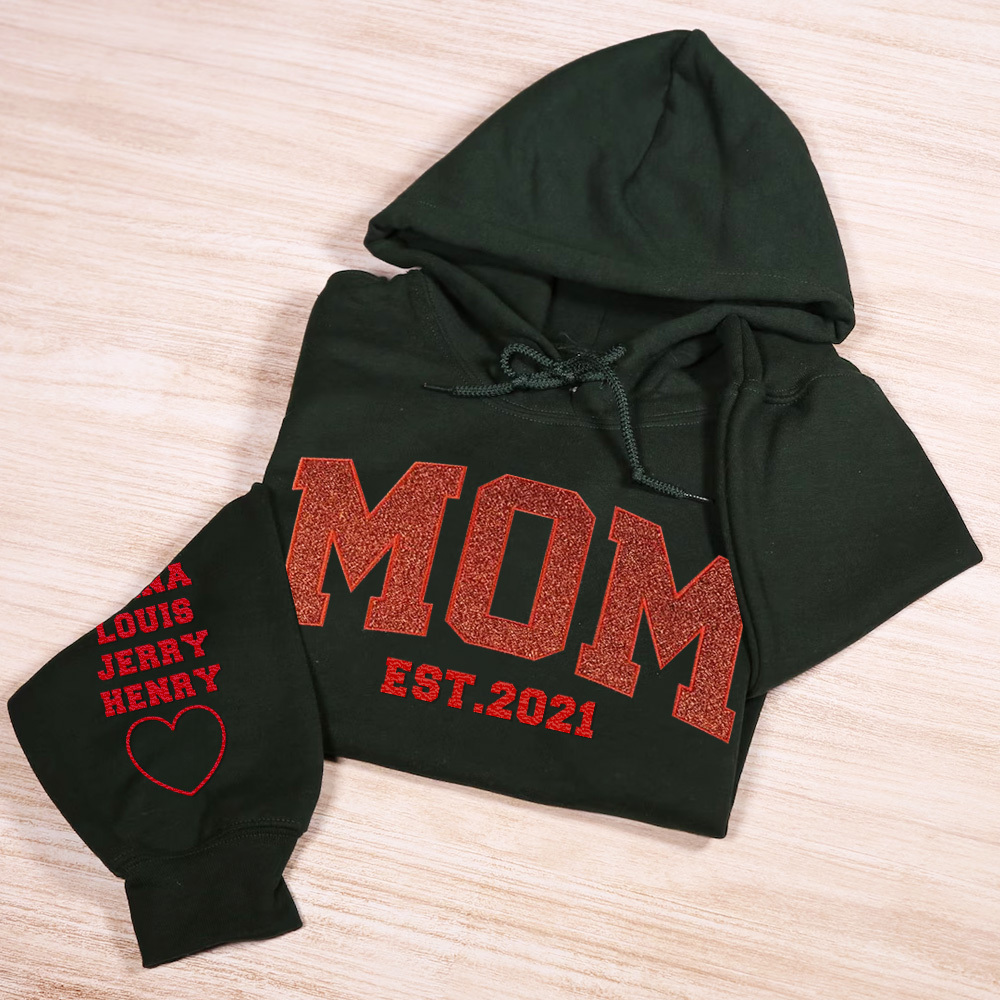 Custom Embroidered Glitter Vinyl MAMA Sweatshirt Hoodie Gift For Mom & Grandma - MyFaceBoxer