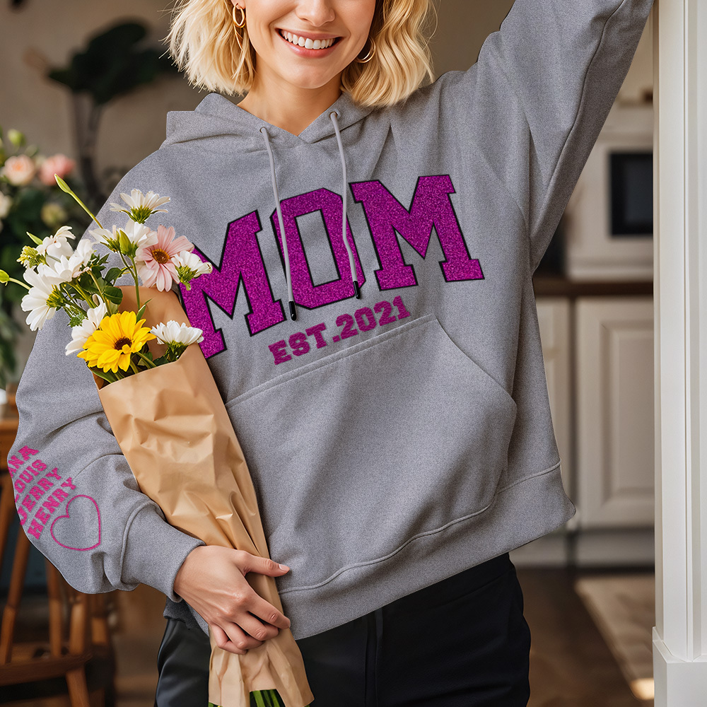 Custom Embroidered Glitter Vinyl MAMA Sweatshirt Hoodie Gift For Mom & Grandma - MyFaceBoxer