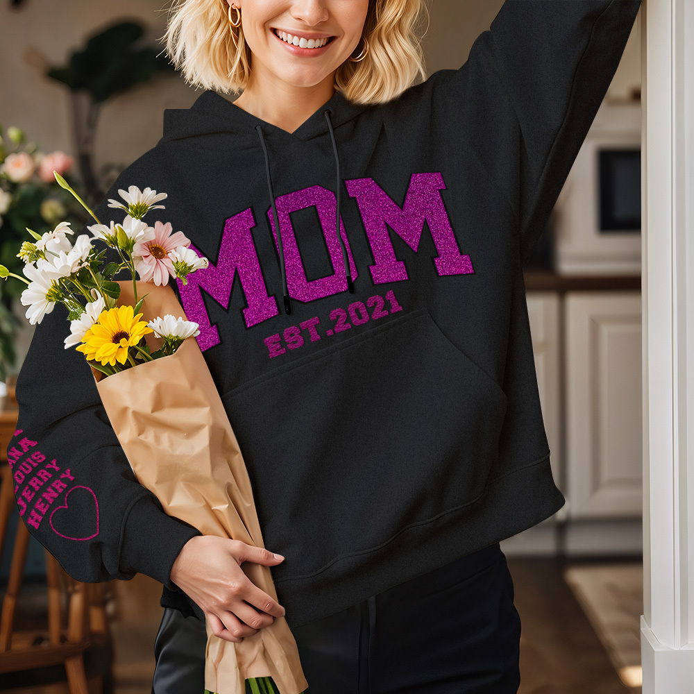 Custom Embroidered Glitter Vinyl MAMA Sweatshirt Hoodie Gift For Mom & Grandma - MyFaceBoxer