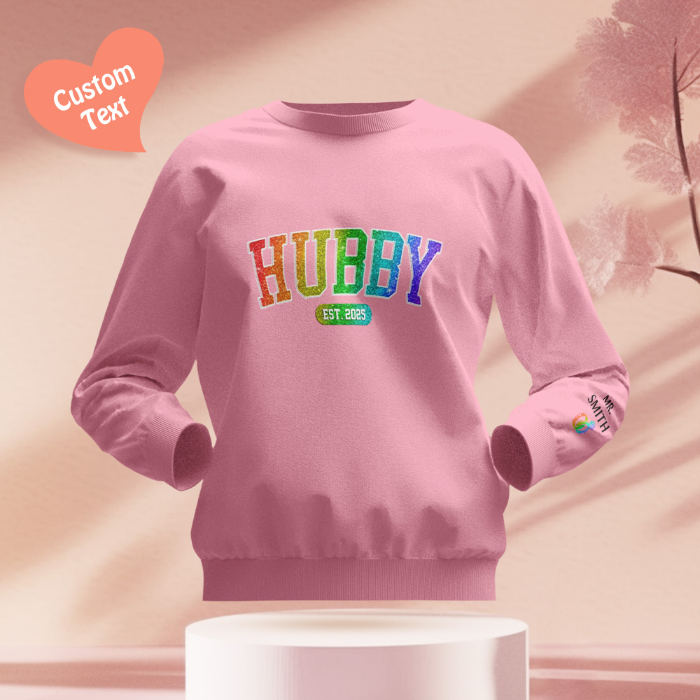 Wifey Est - Couple Personalized Custom Unisex Sweatshirt With Design On Sleeve - Gift For Husband Wife, Anniversary