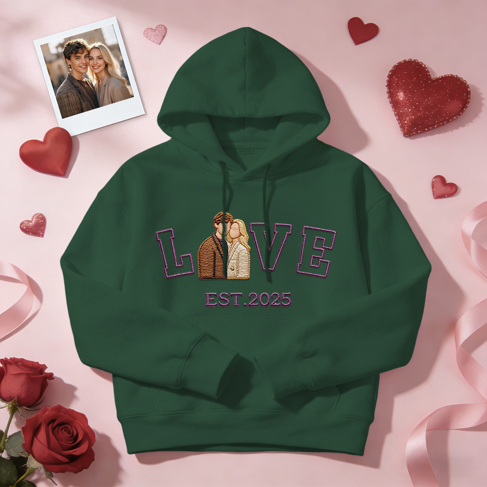 Personalized Embroidered Photo Couple LOVE Est Year Sweatshirt/Hoodie