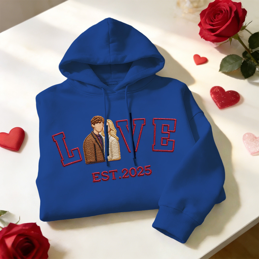 Personalized Embroidered Photo Couple LOVE Est Year Sweatshirt/Hoodie