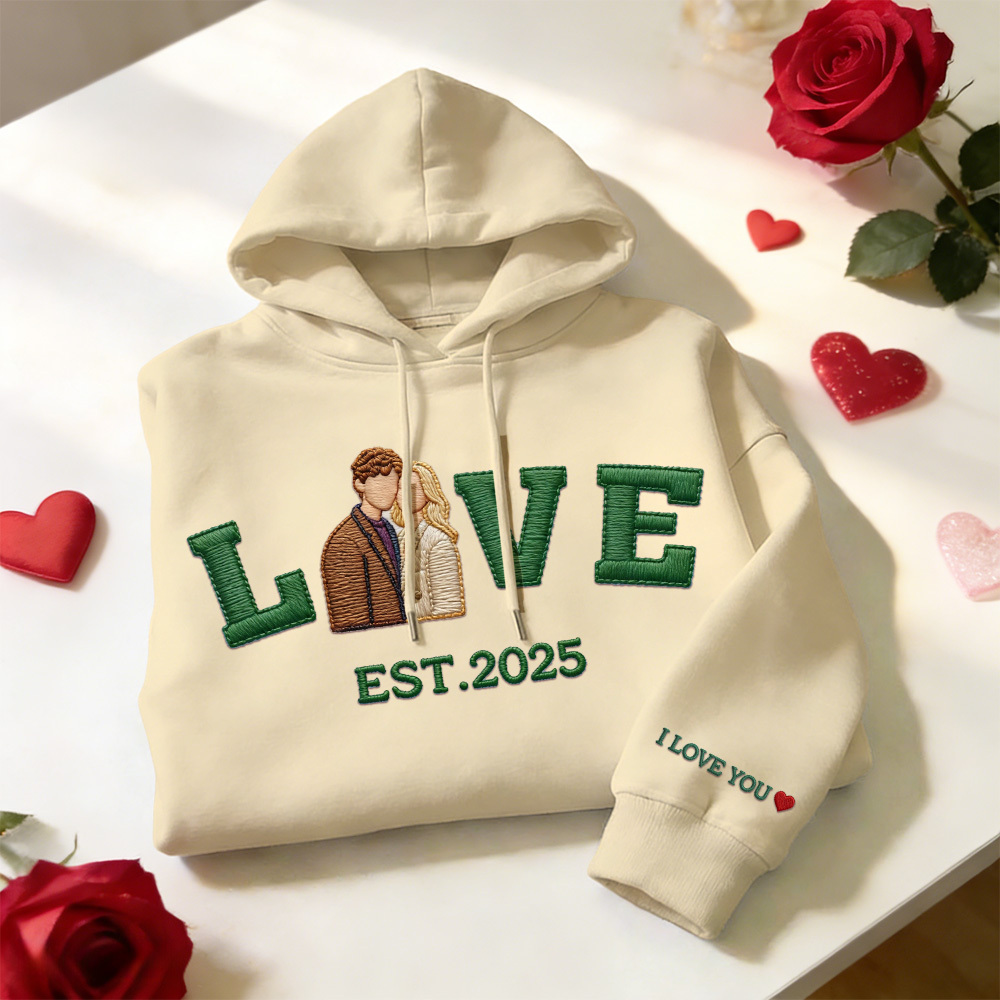 Personalized Embroidered Photo Couple LOVE Est Year Sweatshirt/Hoodie