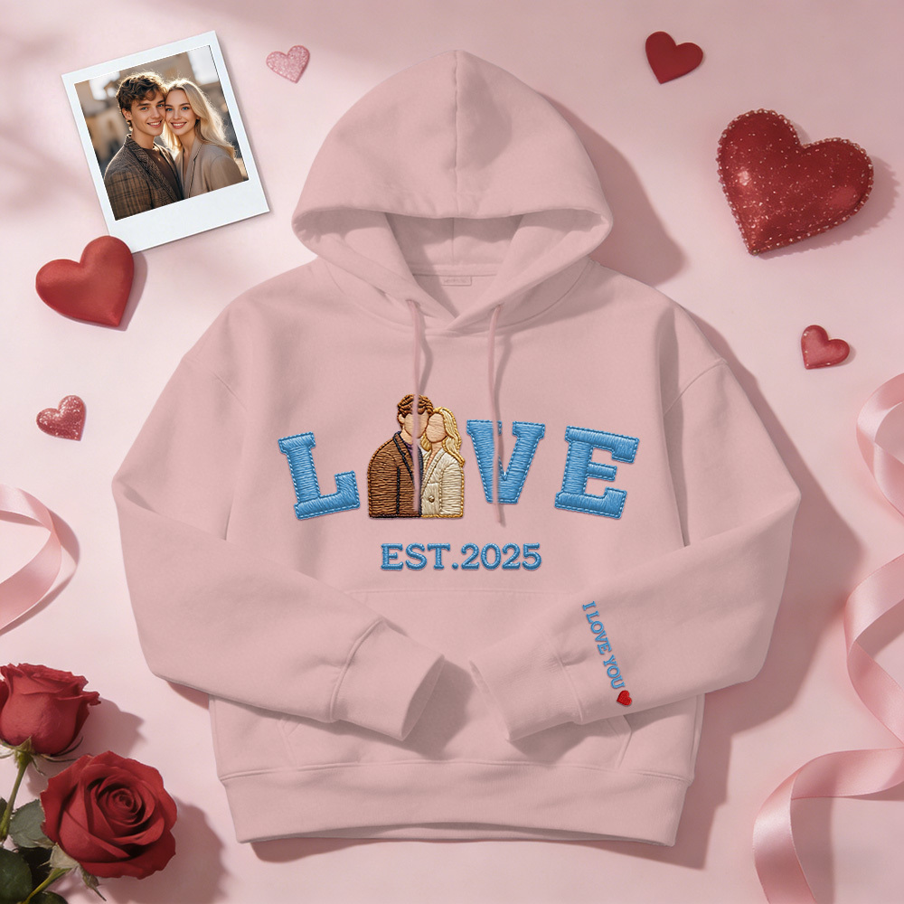 Personalized Embroidered Photo Couple LOVE Est Year Sweatshirt/Hoodie