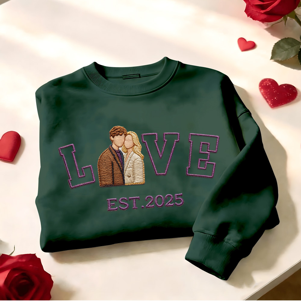 Personalized Embroidered Photo Couple LOVE Est Year Sweatshirt/Hoodie