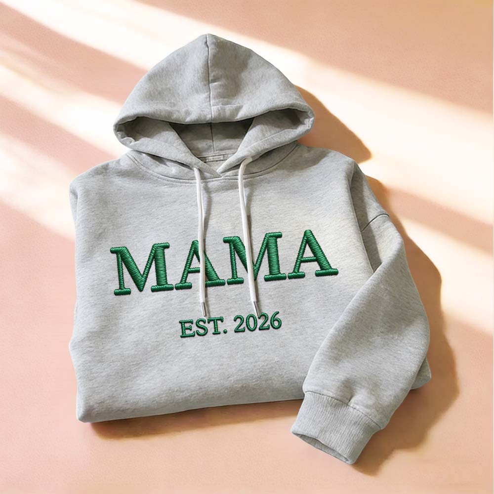 Personalized Mama Embroidered Sweatshirt, Custom Mom Embroidery Hoodie, New Mom Outfit, Pregnancy Reveal Clothing, Happy Mother's Day Gifts - MyFaceBoxer