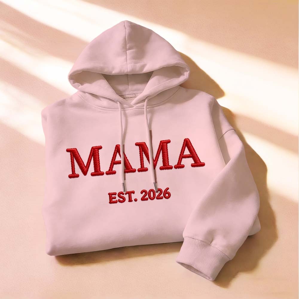 Personalized Mama Embroidered Sweatshirt, Custom Mom Embroidery Hoodie, New Mom Outfit, Pregnancy Reveal Clothing, Happy Mother's Day Gifts - MyFaceBoxer