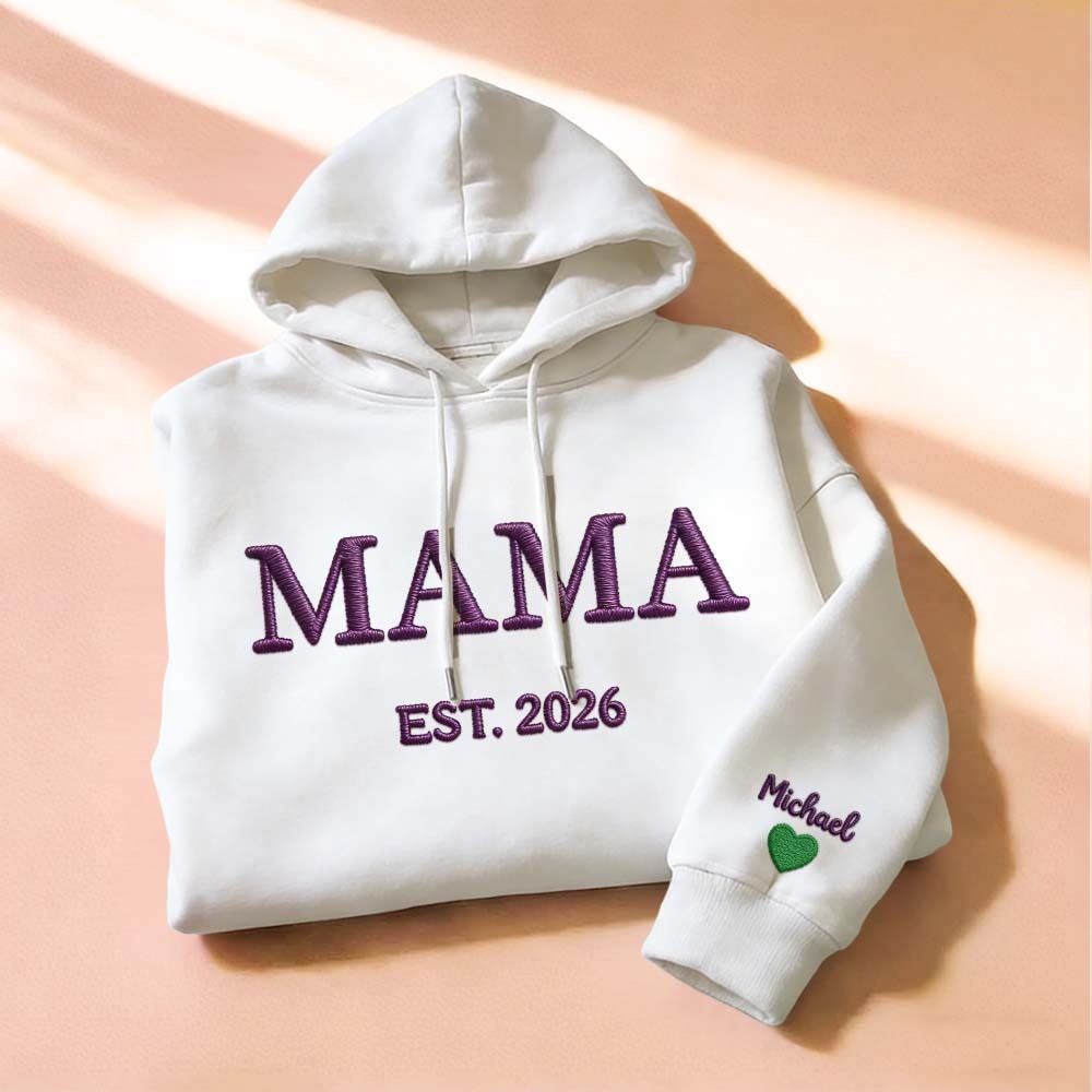 Personalized Mama Embroidered Sweatshirt, Custom Mom Embroidery Hoodie, New Mom Outfit, Pregnancy Reveal Clothing, Happy Mother's Day Gifts - MyFaceBoxer