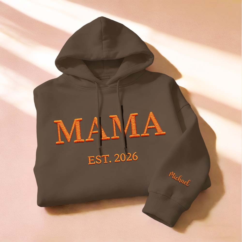 Personalized Mama Embroidered Sweatshirt, Custom Mom Embroidery Hoodie, New Mom Outfit, Pregnancy Reveal Clothing, Happy Mother's Day Gifts - MyFaceBoxer