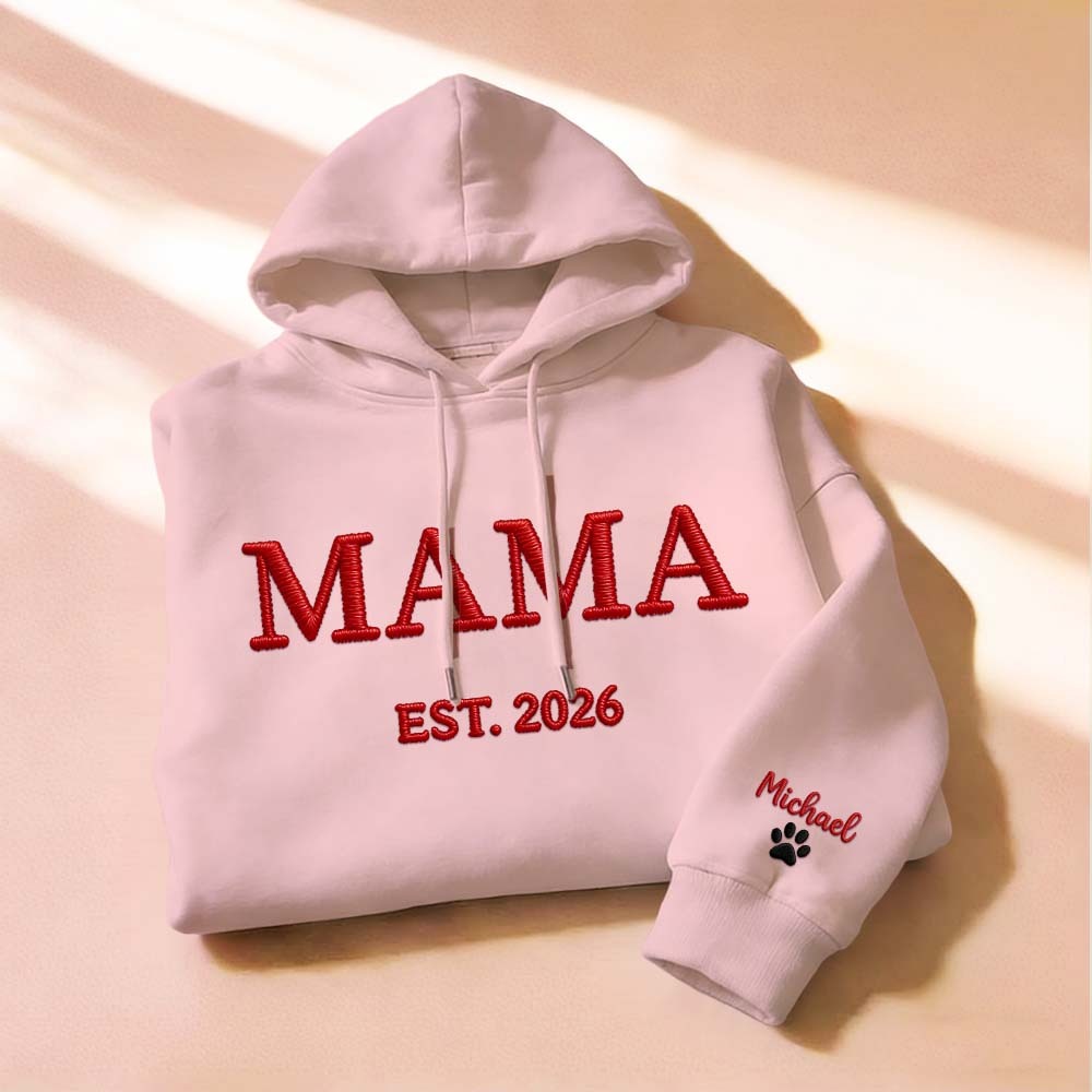 Personalized Mama Embroidered Sweatshirt, Custom Mom Embroidery Hoodie, New Mom Outfit, Pregnancy Reveal Clothing, Happy Mother's Day Gifts - MyFaceBoxer