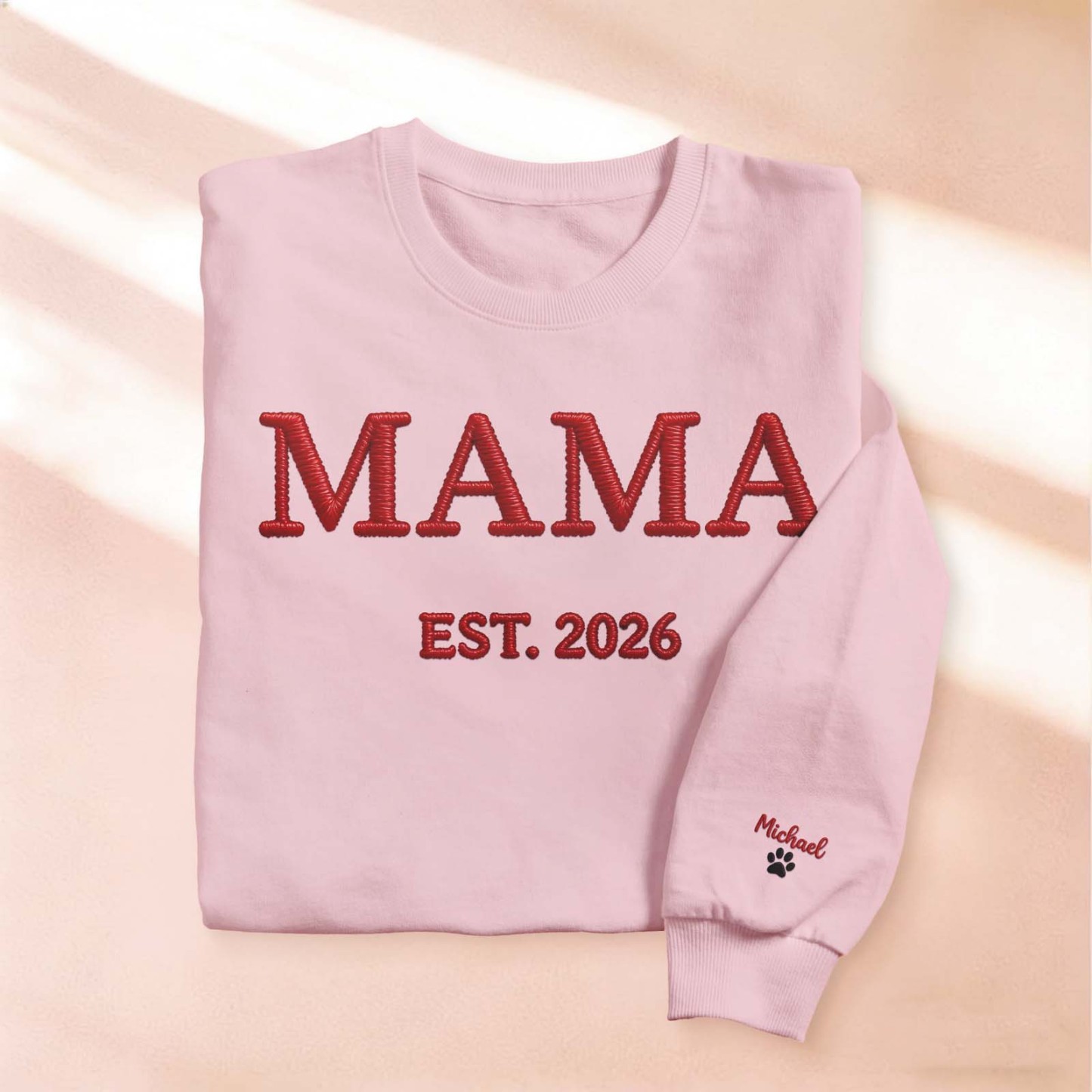 Personalized Mama Embroidered Sweatshirt, Custom Mom Embroidery Hoodie, New Mom Outfit, Pregnancy Reveal Clothing, Happy Mother's Day Gifts - MyFaceBoxer