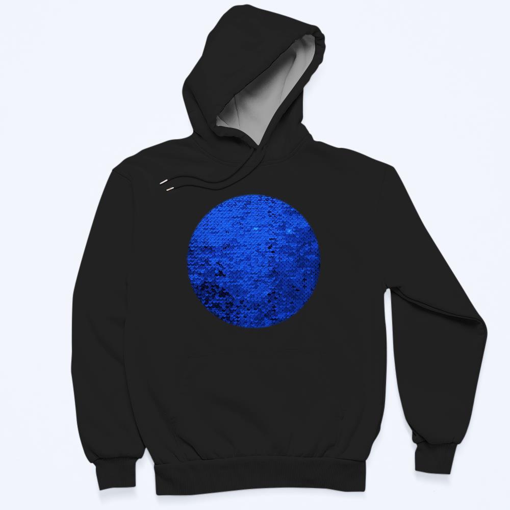 Custom Photo Blue Sequin Hoodie Circle Double Print White Hoodie Gift for Men Women - MyFaceBoxer