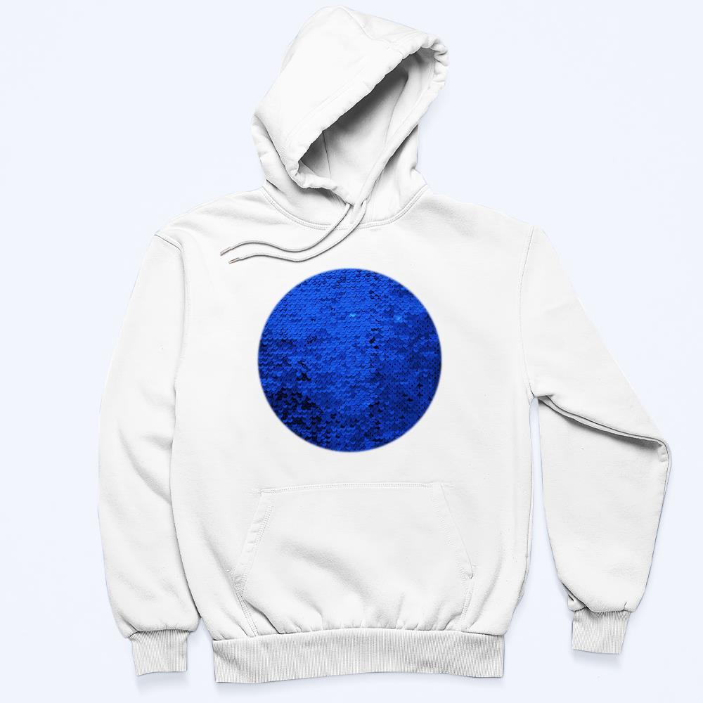 Custom Photo Blue Sequin Hoodie Circle Double Print White Hoodie Gift for Men Women - MyFaceBoxer