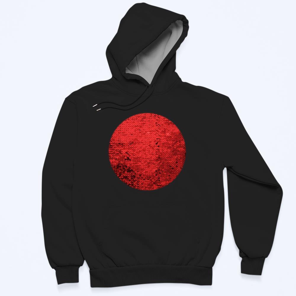 Custom Photo Flip Red Sequin Hoodie Circle-Shaped Print White Hoodie Gift for Men Women - MyFaceBoxer