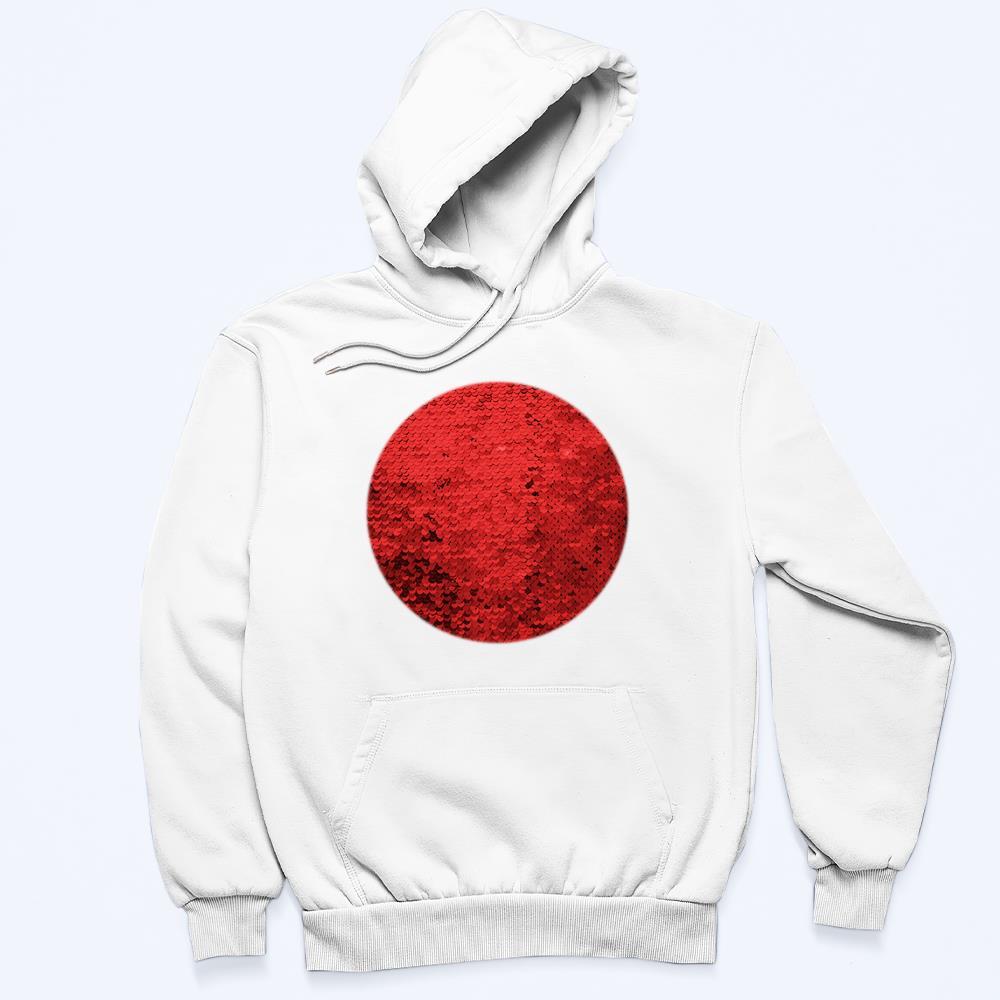 Custom Photo Flip Red Sequin Hoodie Circle-Shaped Print White Hoodie Gift for Men Women - MyFaceBoxer
