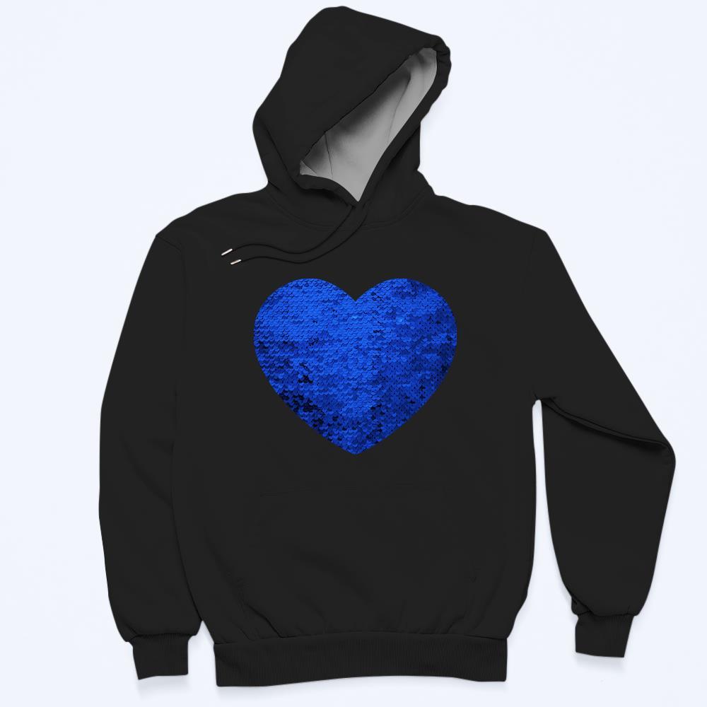 Custom Photo Blue Sequin Hoodie Heart Double Print White Hoodie Gift for Men Women - MyFaceBoxer
