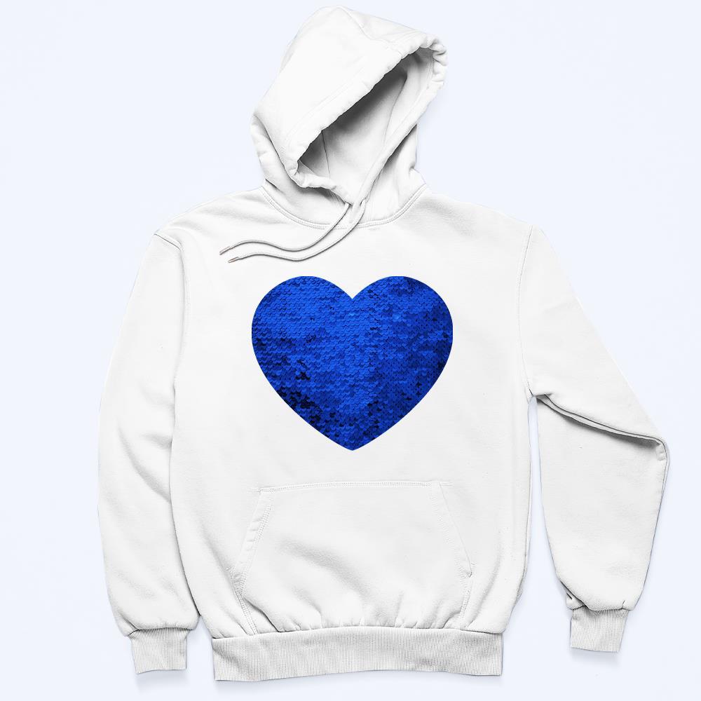 Custom Photo Blue Sequin Hoodie Heart Double Print White Hoodie Gift for Men Women - MyFaceBoxer