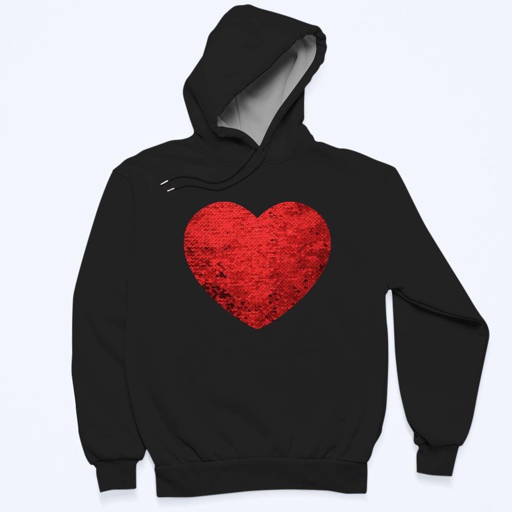 Custom Photo Flip Red Sequin Hoodie Heart-Shaped Print Hoodie Gift for Lover - MyFaceBoxer