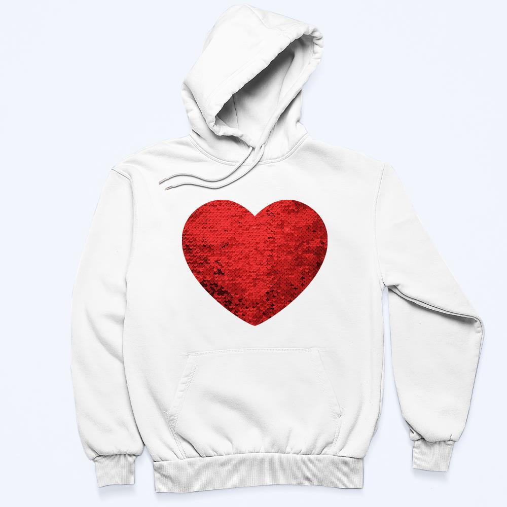 Custom Photo Flip Red Sequin Hoodie Heart-Shaped Print Hoodie Gift for Lover - MyFaceBoxer