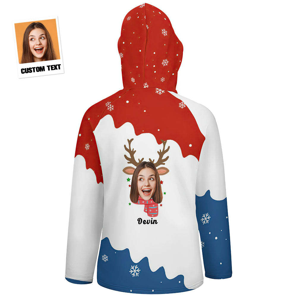 Women's Custom Face Reindeer Christmas Pullover Hoodie Gift for Her - MyFaceBoxer