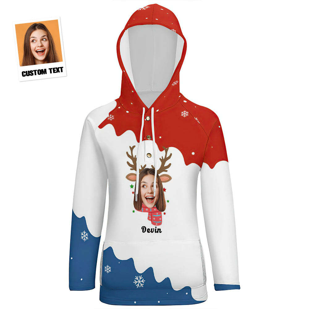 Women's Custom Face Reindeer Christmas Pullover Hoodie Gift for Her - MyFaceBoxer