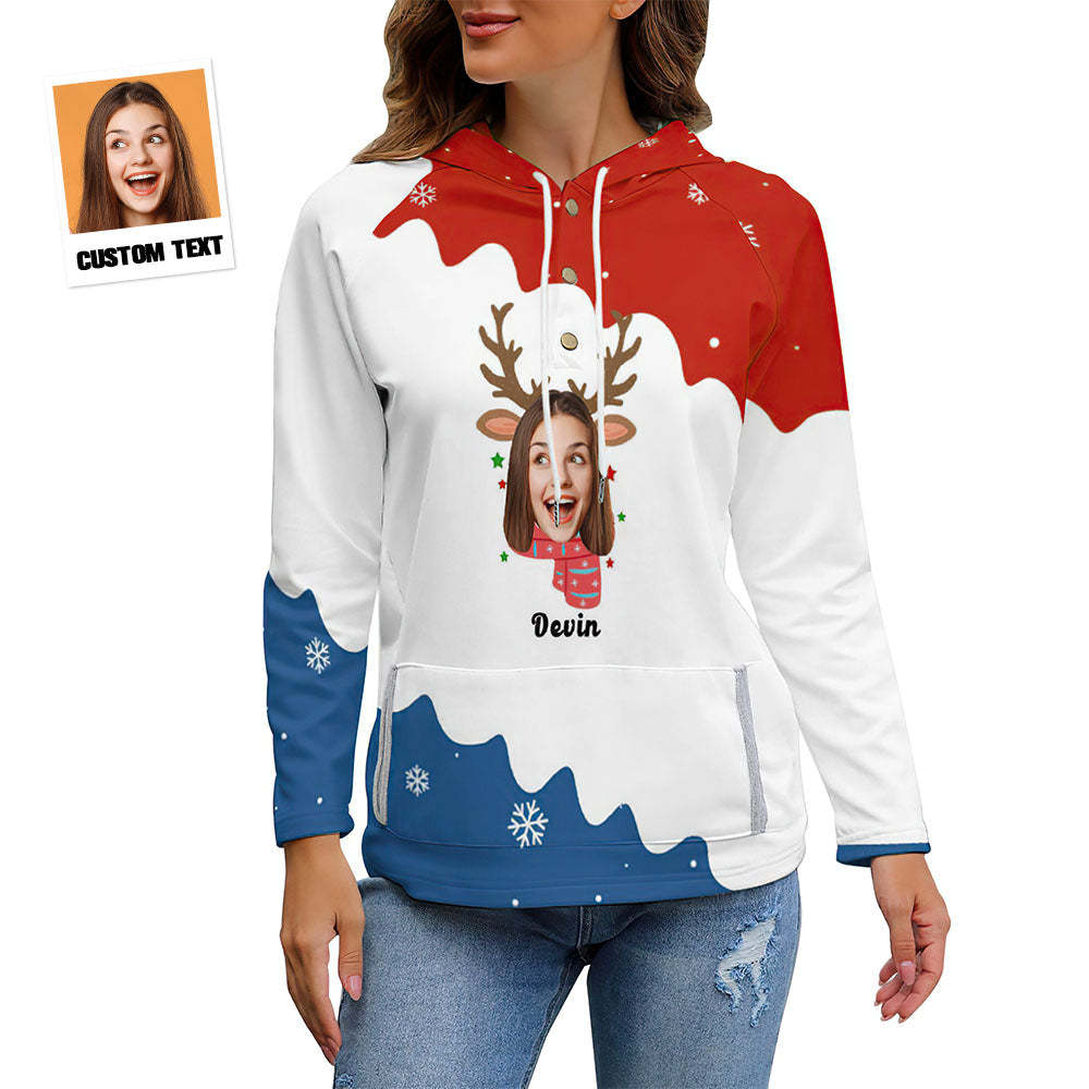 Women's Custom Face Reindeer Christmas Pullover Hoodie Gift for Her - MyFaceBoxer