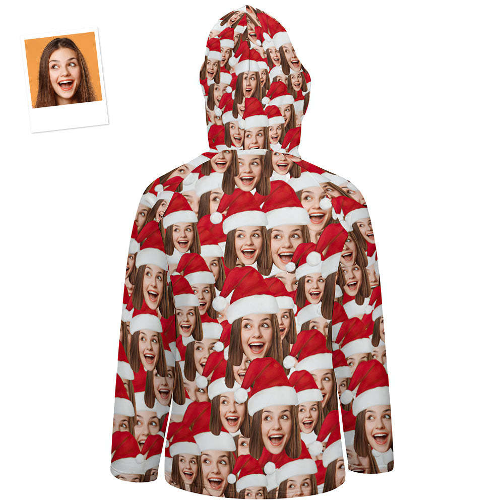 Women's Custom Christmas Pullover Hoodie Face Mash with Santa Hat Gift for Her - MyFaceBoxer