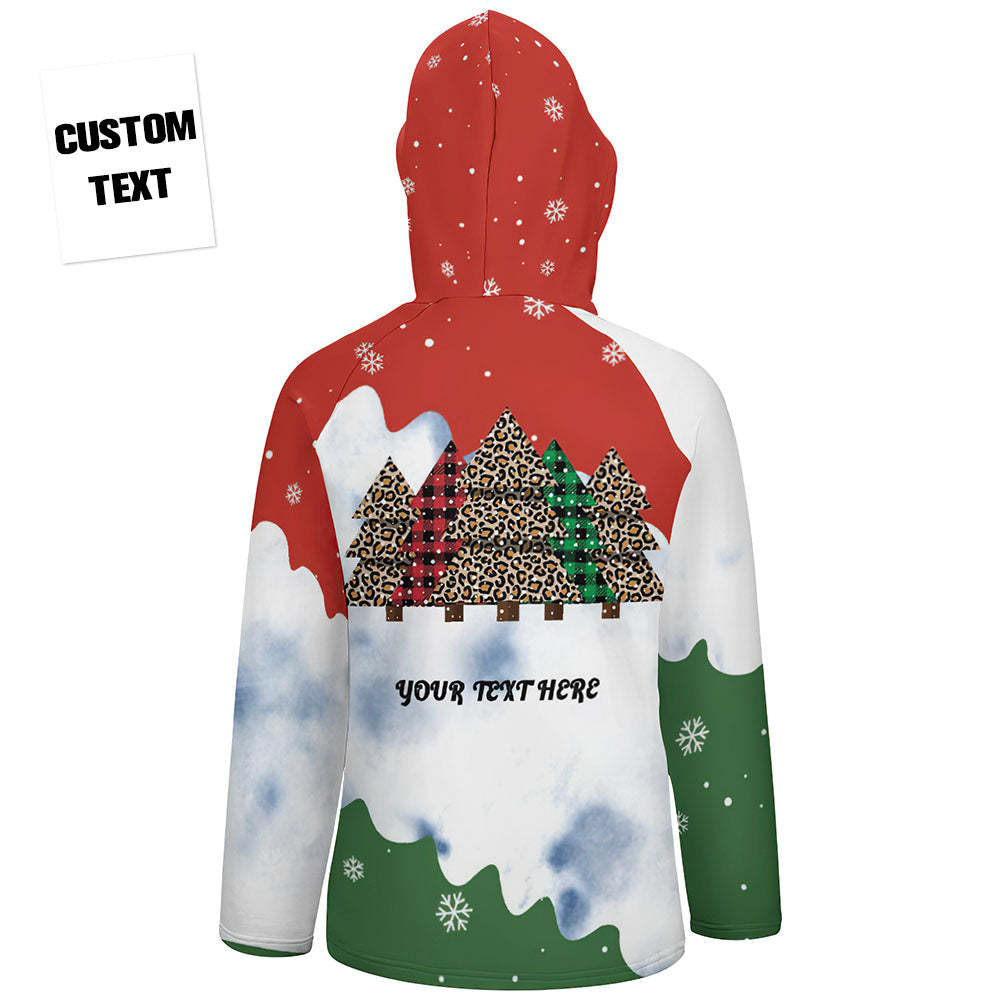 Women's Custom Text Christmas Tree Pullover Hoodie Gift for Her - MyFaceBoxer