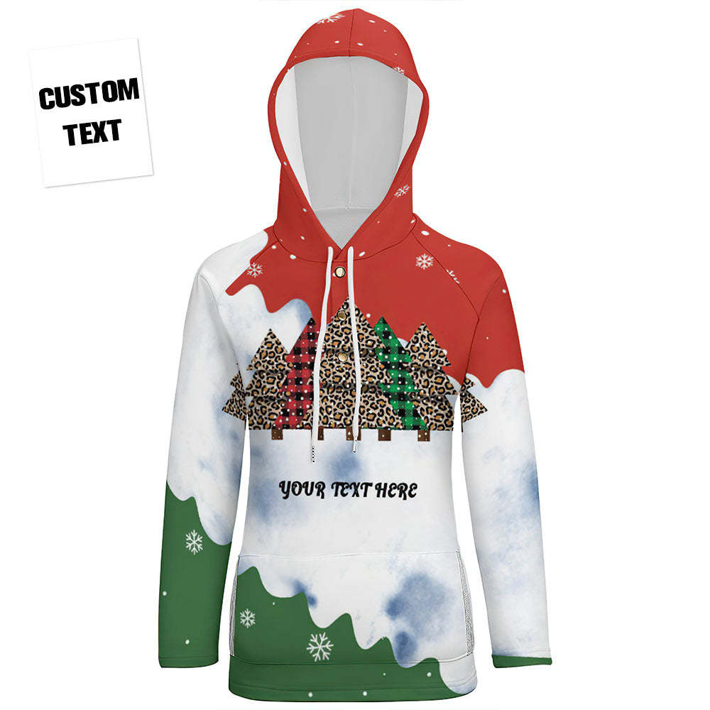 Women's Custom Text Christmas Tree Pullover Hoodie Gift for Her - MyFaceBoxer