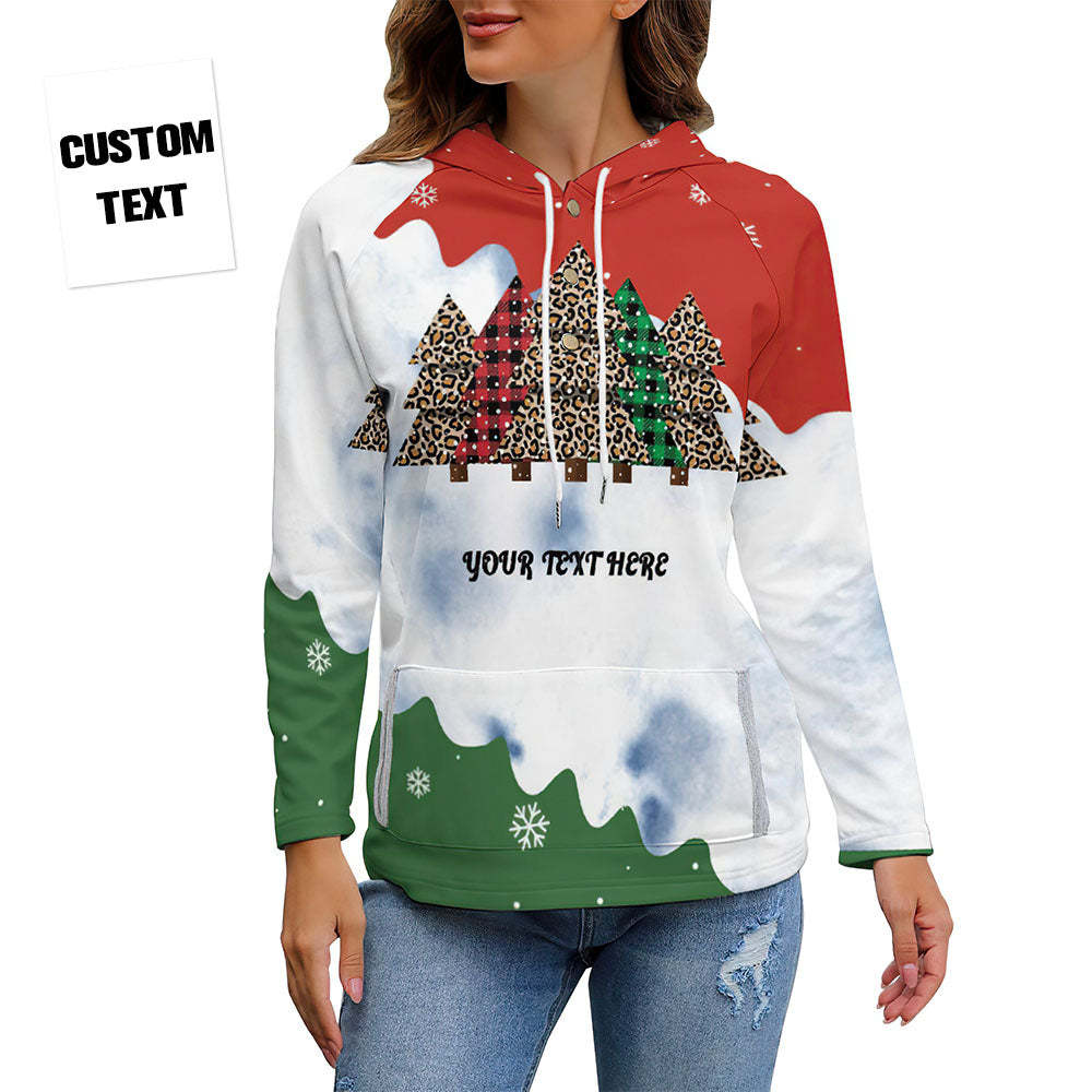Women's Custom Text Christmas Tree Pullover Hoodie Gift for Her - MyFaceBoxer